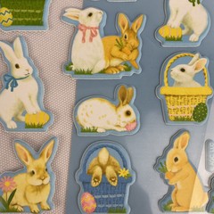 Vintage Pastel Easter Spring Stickers Bunny Bunnies Basket 2 SHEETS PUFFY- NEW