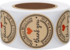 Hybsk Kraft Thank You Hand Made with Love with Red Heart Stickers 1.5″ Inch