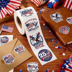 Patriotic Star-1 USA 250th Anniversary Self Adhesive Patriotic Stickers Roll