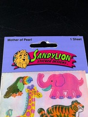 Rare Vintage Stickers NIP Sandy Lion Mother Of Pearl Opal Iridescent Lion Monkey