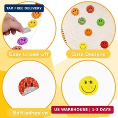 2000 Pcs Rainbow Glitter & Colorful Smile Face Stickers – 1 Inch Happy Face Rewa