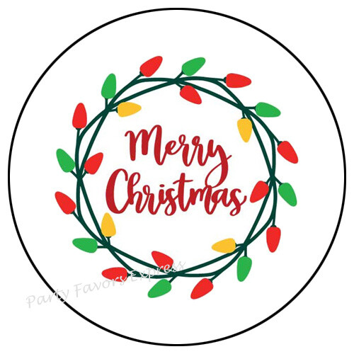 MERRY CHRISTMAS LIGHTS ENVELOPE SEALS LABELS STICKERS PARTY FAVORS