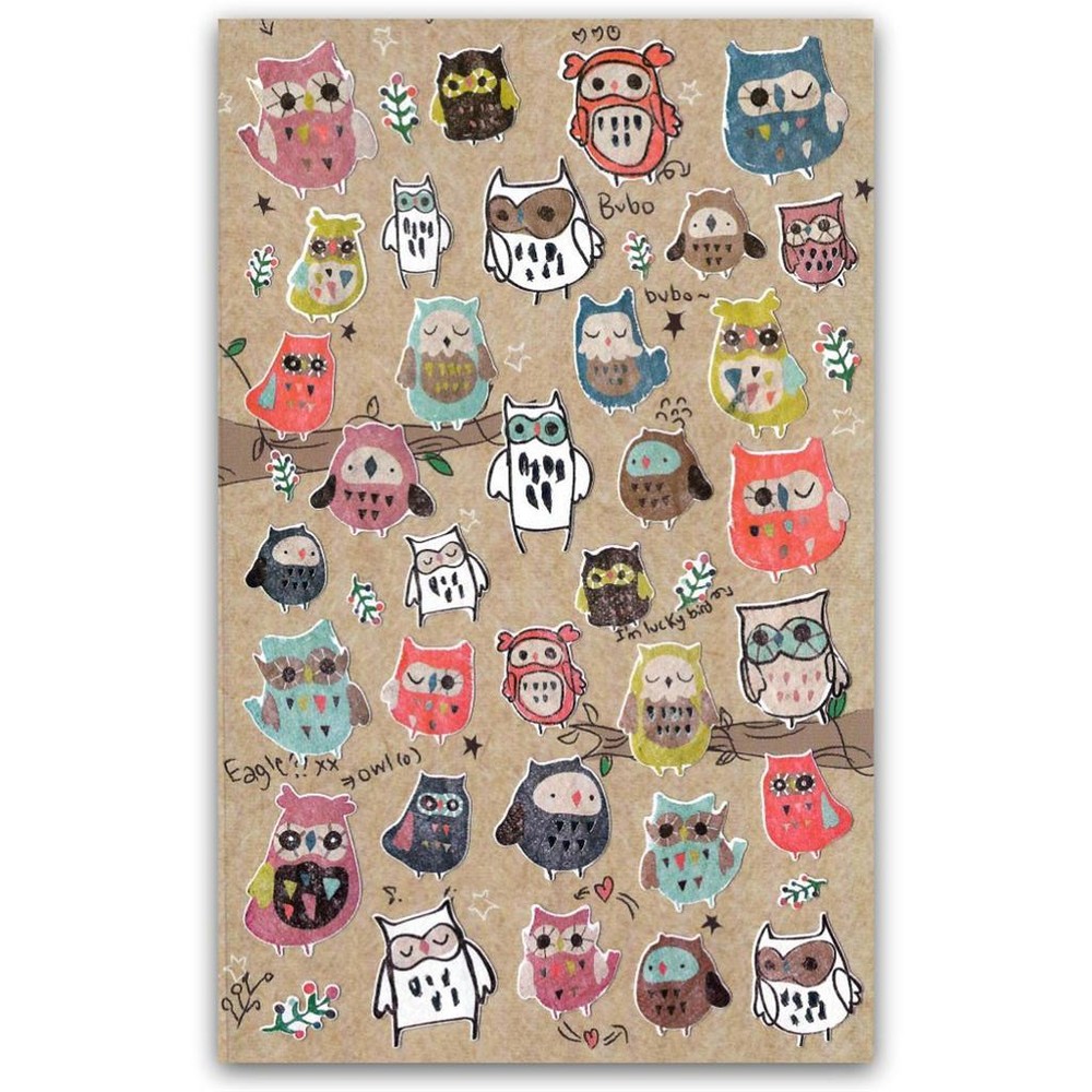 CUTE OWL STICKERS Sheet Bird Animal Korean Paper Kid Craft Scrapbook Sticker NEW