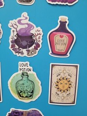 STICKERS x 10 Halloween Love Potion Witch Book Purple Crystal Vinyl Sticker HAL6