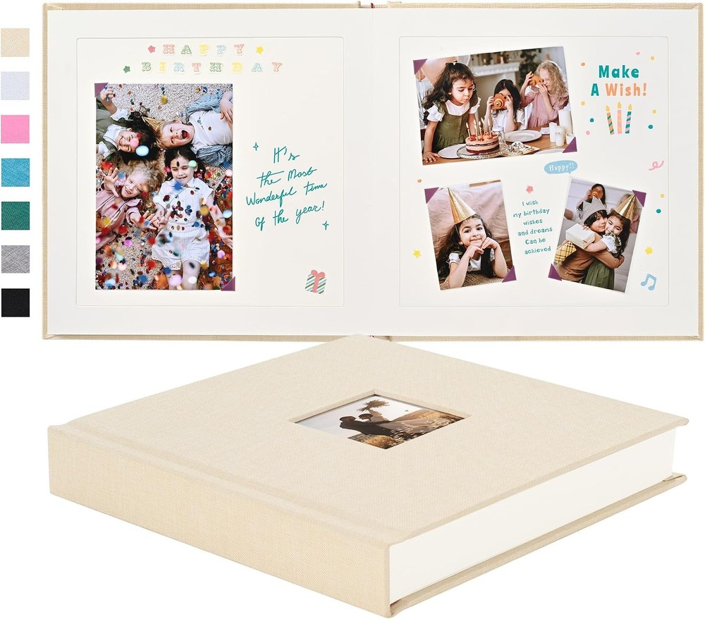 Pssoss Linen Scrapbook Album 8×8 DIY Photo Memory Book 40 Pages Beige Hardcover