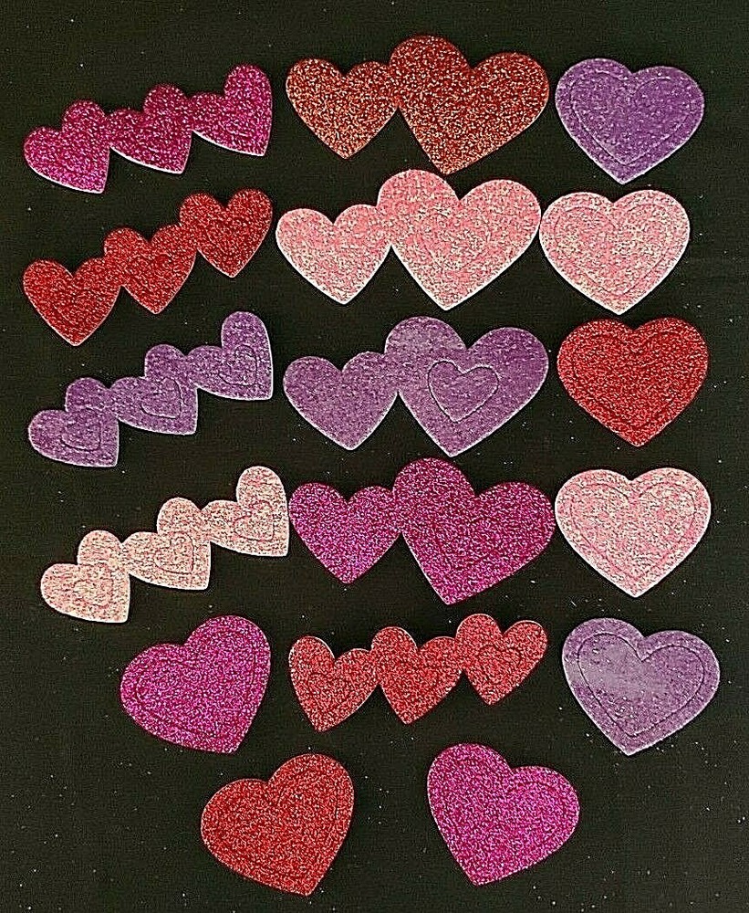 Iridescent Glittery Red, Pink, Purple, Hot Pink Puffy Foam Heart Stickers