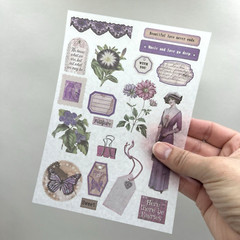 Vintage Style Garden Purple Washi Paper Stickers 4 Sheets Junk Journal Collage