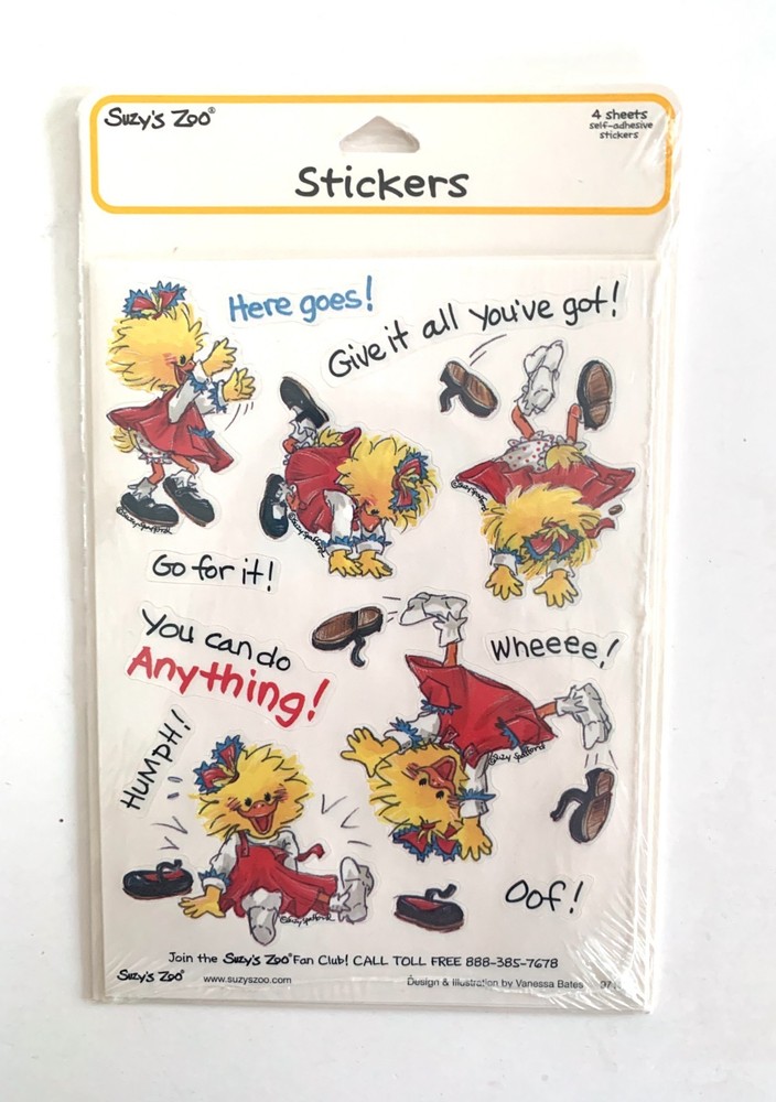 NOS Suzy’z Zoo ENCOURAGING WORDS w/ WITZY STICKERS 4 Sheets