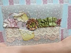 Scrapbook Mixed Lot Ephemera And Embellishments In Stitched Vellum Envelope