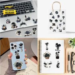50 Pcs Dark Aesthetic Gothic Transparent Stickers,Black Rose Flower Stickers Pac