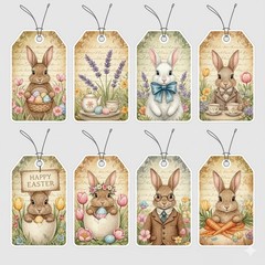Choose ASet Bunny Rabbit Easter Tags Embellishments Junk Journal Scrapbook
