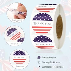 American Thank You Stickers, 500PCS American Flag Stickers, 1 inch Round