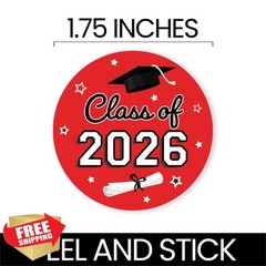 Red White Blue Graduation Stickers 1.75″, Class of 2026 Seals 40ct