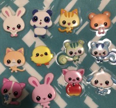Kawaii Japan Fuwawan Twin Candy Animals Puffy Sticker Sack Htf Vintage