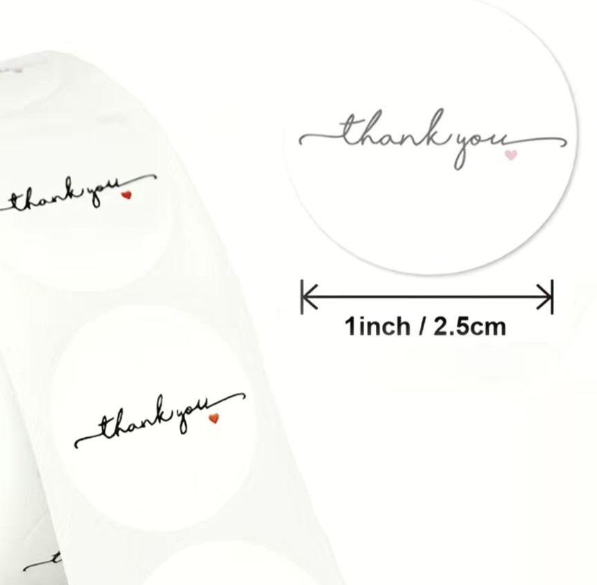 500 pc Sticker Roll Simple White Thank You w/ Heart Semi Gloss Self Adhesive NEW