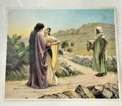 1271B – 1900 Vintage «The Parting of Mary & Naomi» Christian Card ! Excellent!