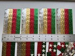 Vintage Metallic Foil Star Stickers 4 full sheets + scraps Silver Gold Red Green