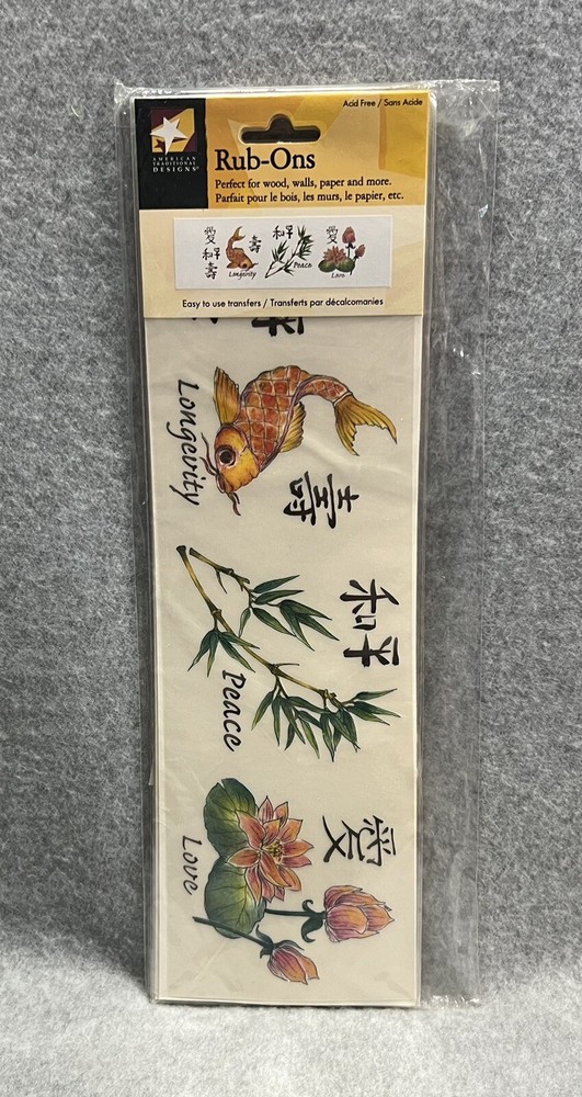 6 American Designs RUB-ONS Easy To Use Transfers RO-098 ASIAN MOTIFS 4” X 12”