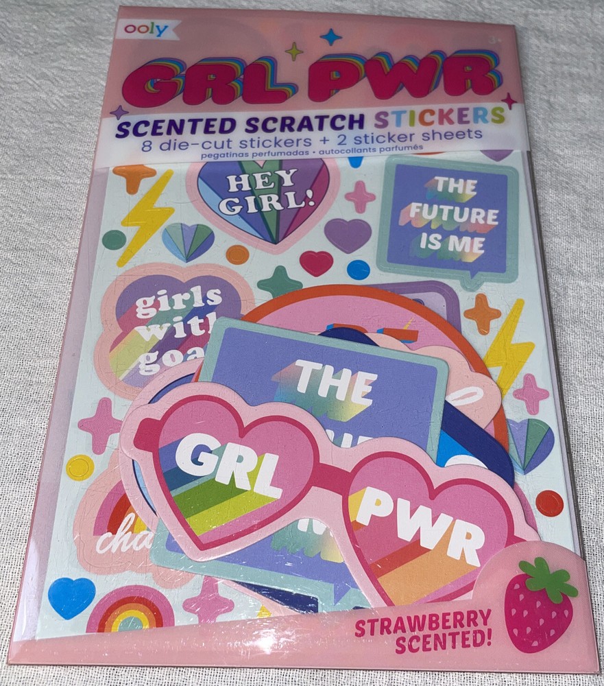NEW Ooly GRL PWR Girl Power Strawberry Scented Scratch & Sniff Sticker