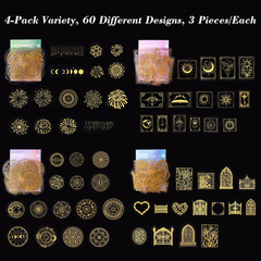 Pre Cut Gold Holographic Stickers, 180 Pieces Large Size Glitter Transparent Res