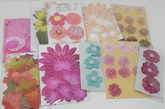 LOT PAPER FLOWERS PRIMA PETALOO LEAVES STUDIO 8 JOLEES MULBERRY ORGANDY PLUS