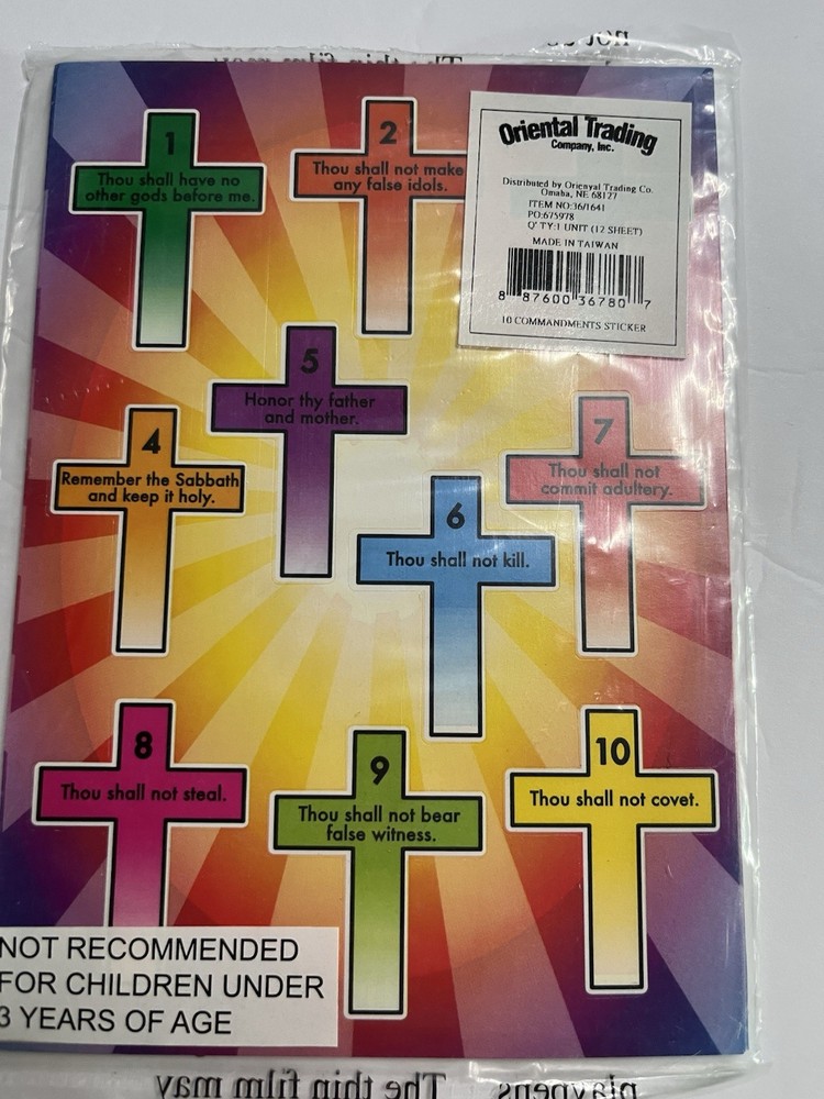 LOT Of 2 PACKS OF 12 EACH- ORIENTAL TRADING STICKERS 10 COMMANDMENTS