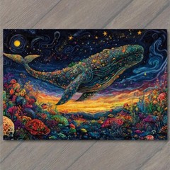 STICKER Colorful Whale Underwater Fantasy Sea Life Sunset Psychedelic