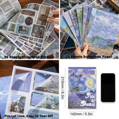 Vintage Scrapbook Stickers, 50 Sheets Aesthetic Oil Painting