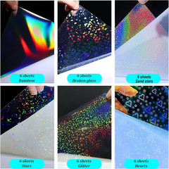 36 Sheets Holographic Sticker Paper Clear Vinyl Sheets Self-Adhesive Overlay Fil