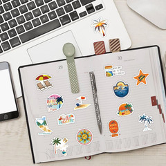120PCS Hawaii Themed Stickers for Water Bottles, Summer Beach Scene Sticker Pack