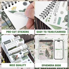 Green Vintage Washi Journaling Sticker , 476PCS Botanical Washi Tape Stickers, S