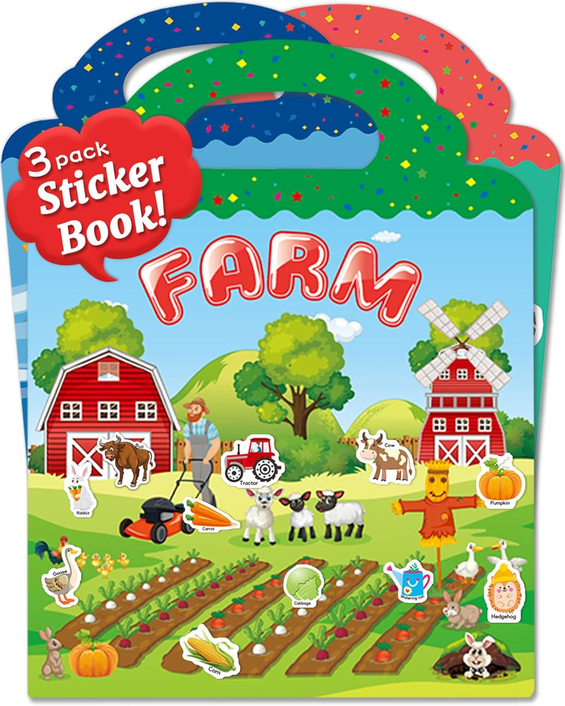 Benresive Reusable Sticker Book for Toddlers 2-4 Years, 3 Sets Travel Stickers f