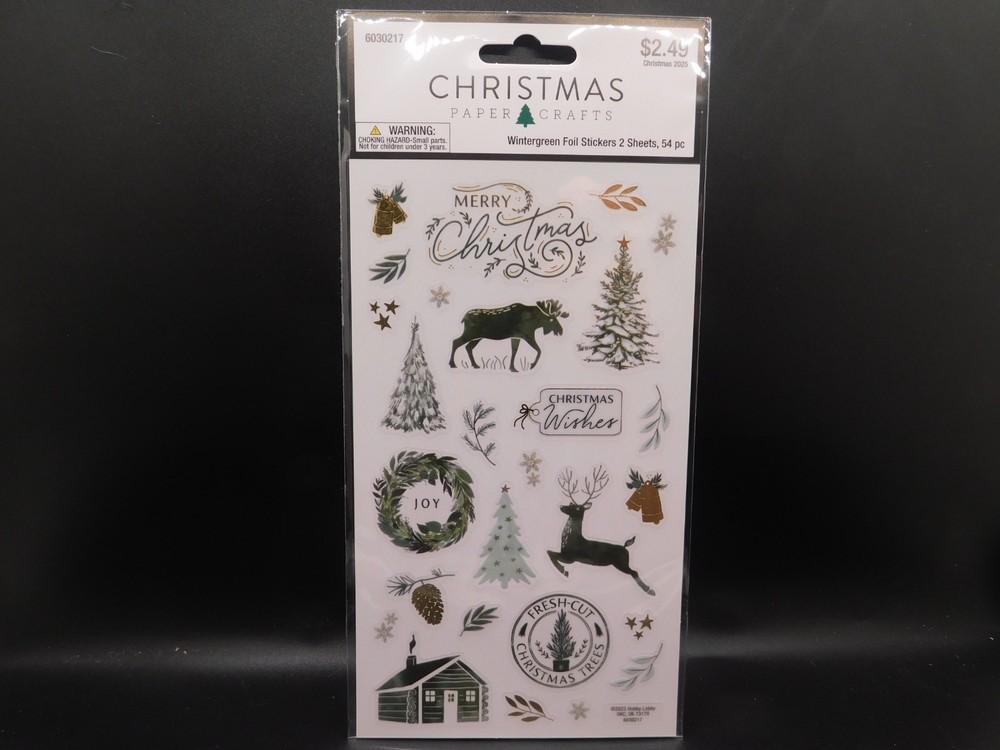 Christmas paper crafts Wintergreen foil stickers 2sheets 54pc