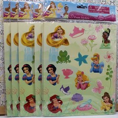VINTAGE DISNEY PRINCESSES FOAM STICKERS LOT – 6 SHEETS SEALED