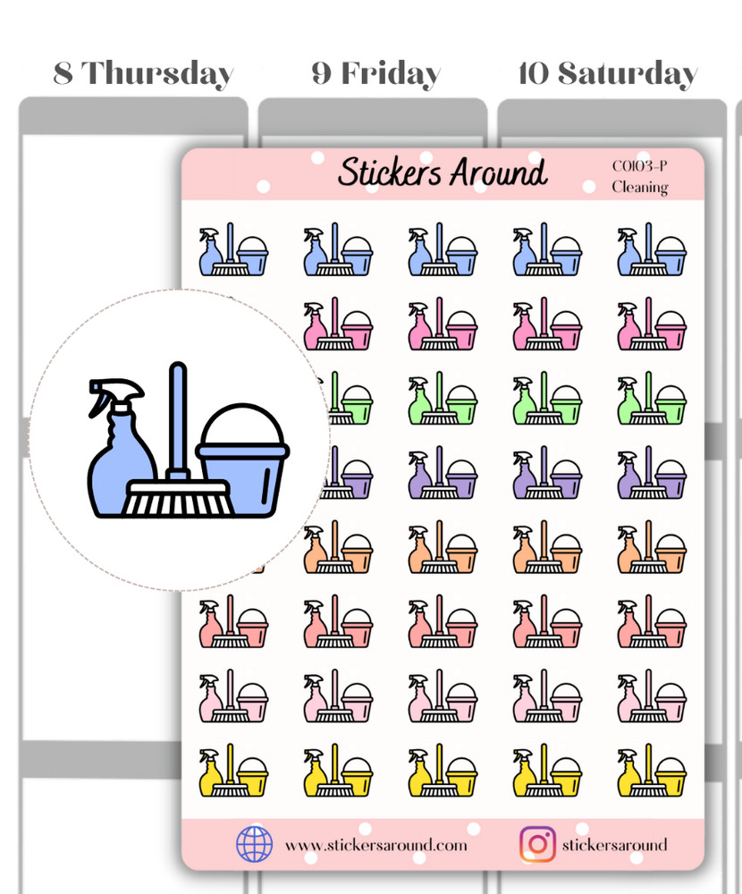 Pastel Cleaning Icon Planner Stickers, Chores Stickers, Calendar & Journal