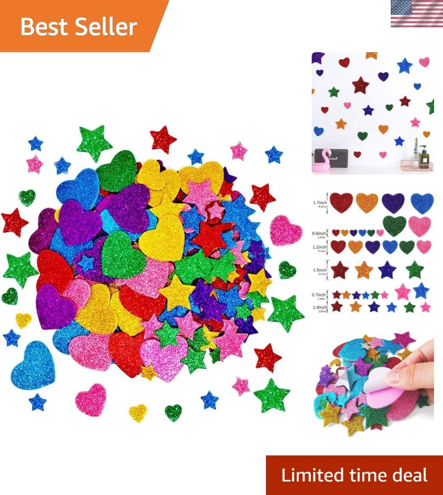 260 Pieces Colorful Glitter Foam Stickers Self Adhesive Stars Mini Heart Shap…