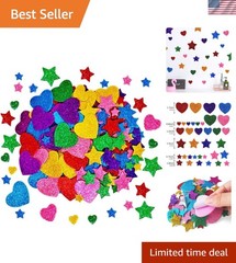 260 Pieces Colorful Glitter Foam Stickers Self Adhesive Stars Mini Heart Shap…