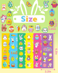 1260 PCS Easter Stickers for Kids, 100 Sheets Egg Decorating Fillers Bunny Stick