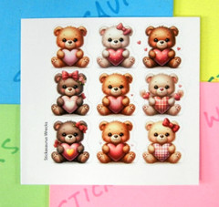 Teddy Bears & Hearts Mini Sticker Sheet Style 2