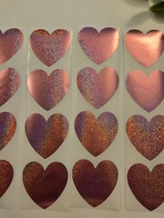 16 PINK HEART STICKERS/VALENTINES STICKERS/LARGE SPARKLE HEART STICKERS