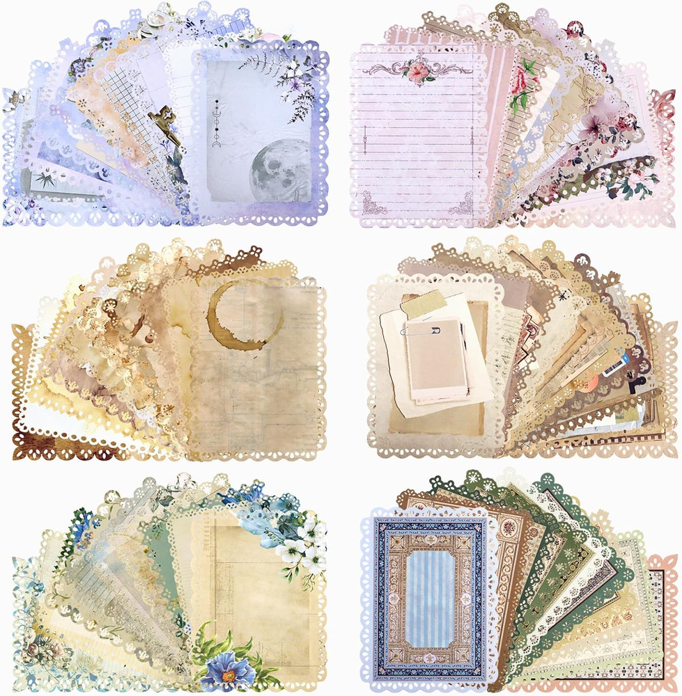 60 Sheets Lace Edged Vintage Scrapbook Paper, Assorted Set – 6 Pack Aesthetic St