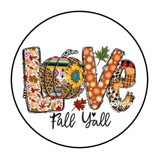 30 LOVE FALL Y’ALL ENVELOPE SEALS LABELS STICKERS 1.5″ ROUND FLOWERS FLORAL