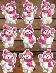 Lollipop Polar Bear Die Cut Vinyl Stickers Set Scrapbooking Laptop Water Bottle