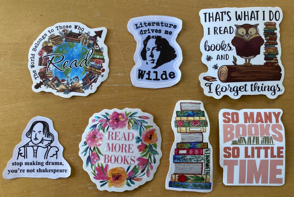 Lot of 7 Reading/Book Theme Stickers Wilde, Shakespeare, Etc.
