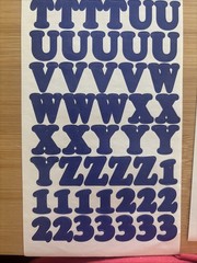 Vtg Blue Alphabet Stickers 8 Sheets Used Capital Lower Case Numbers Exclamation