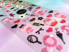 Pink Poodles Dog Grooming Fancy Sticker Sheet Scrapbook Junk Journal