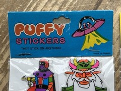 2 NOS Vintage Taiwan Cartoon Battle Space Robot Puffy Stickers