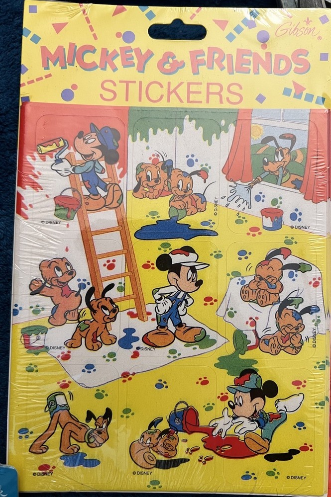 NIP RARE Vintage Gibson Disney Mickey & Friends Stickers BABY PLUTO Painting