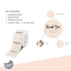 EasyKart 4000 Thank You Stickers 1.5″ Round Gold Foil Pastel Peach