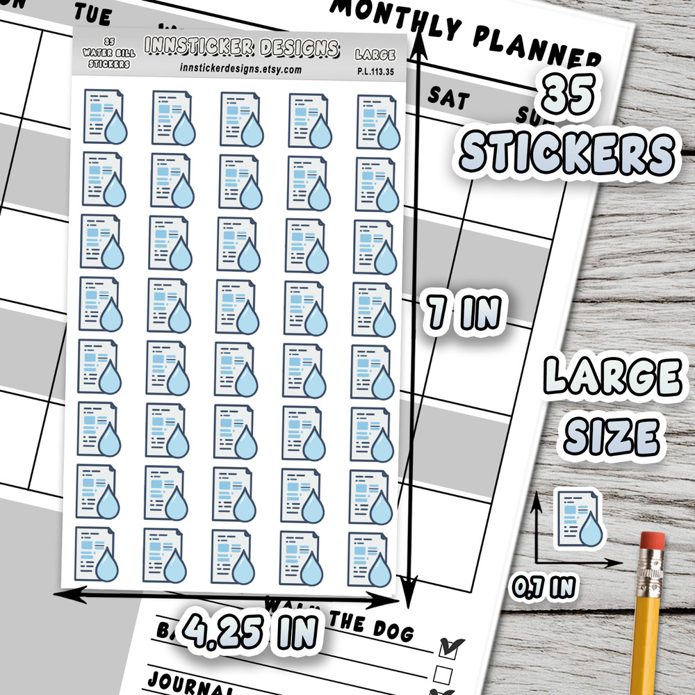 Water Bill Stickers, Mini Icon Reminder Planner stickers, Journals, Scrapbooks